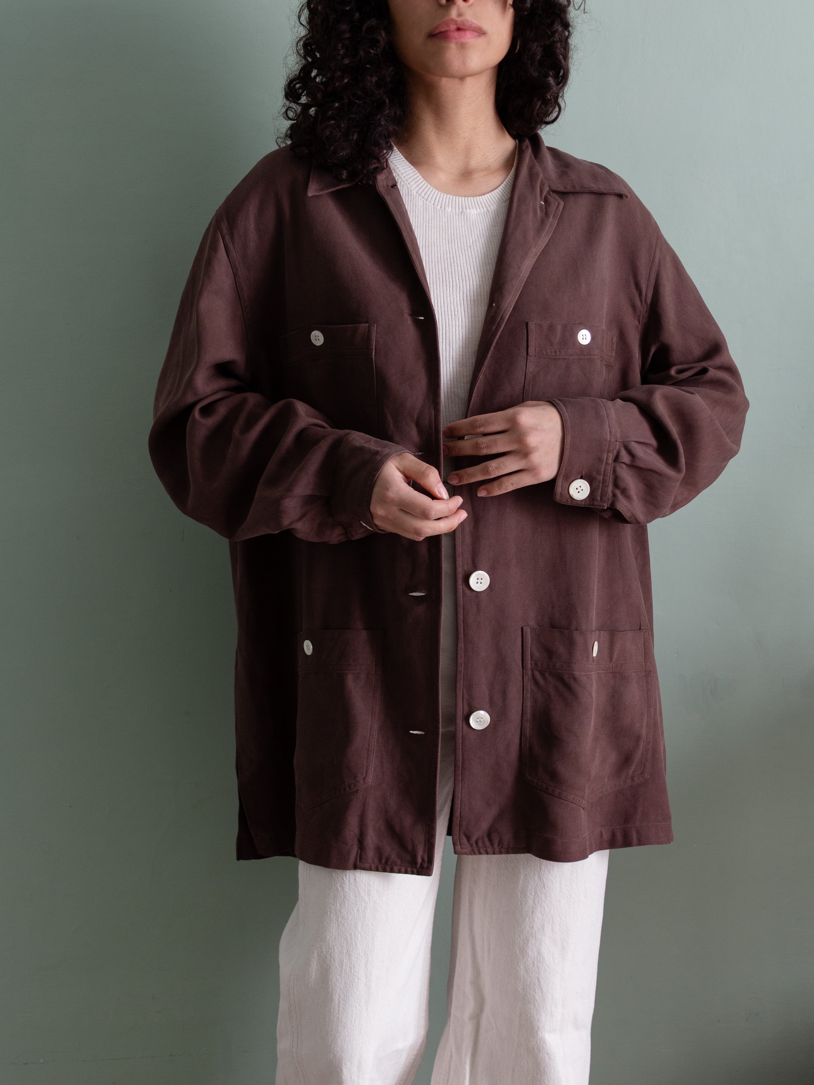 Camicia in pura seta color cioccolato