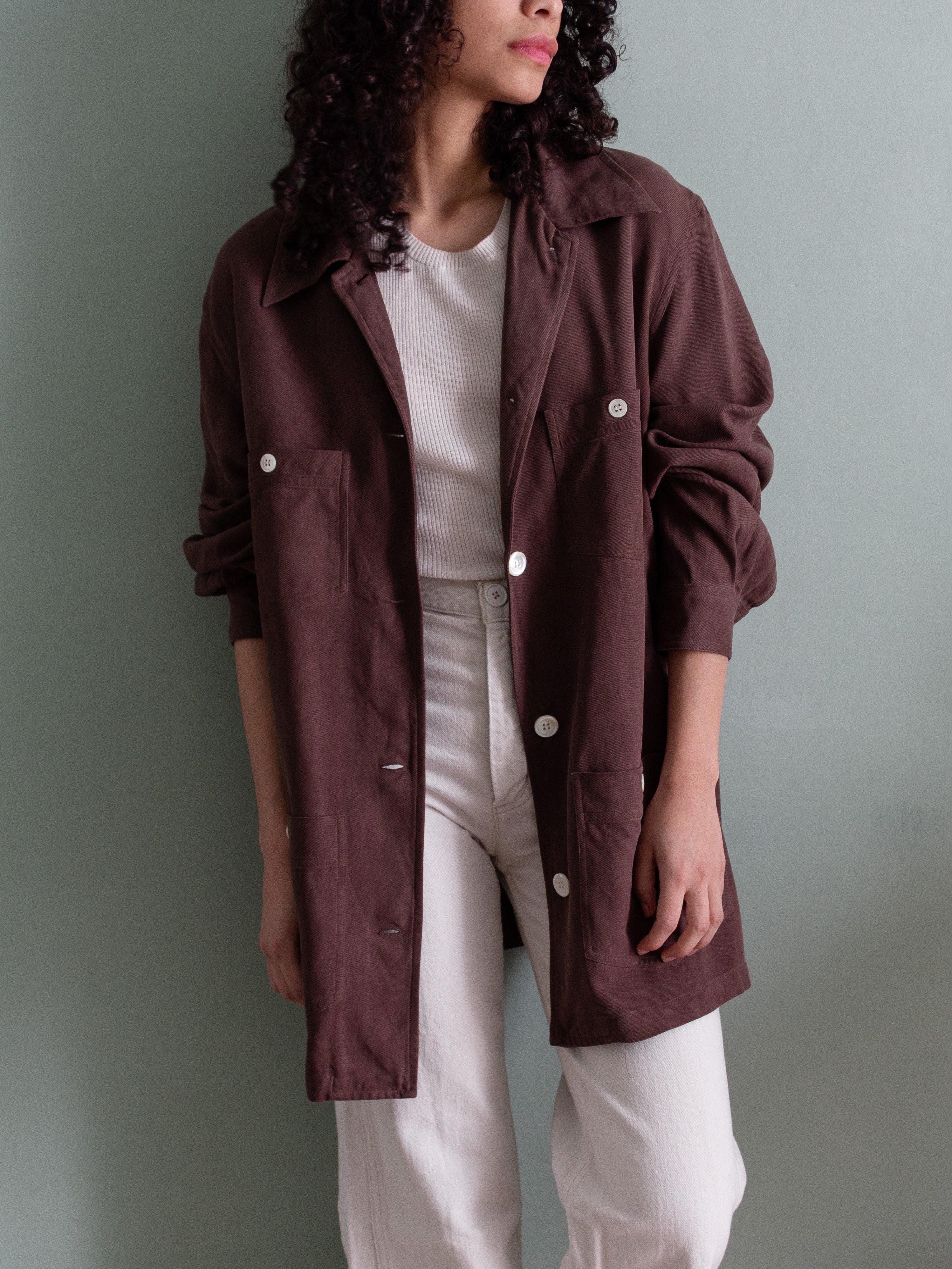 Camicia in pura seta color cioccolato