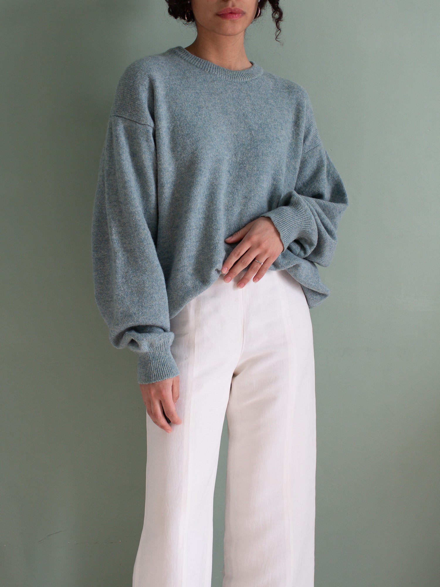 Maglione vintage color acquamarina in pura lana