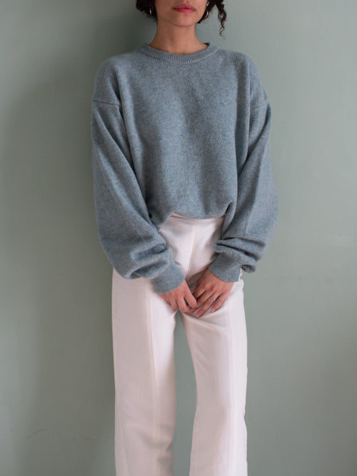 Maglione vintage color acquamarina in pura lana